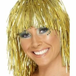 Smiffys USA 1970's Costumes Cyber Tinsel Women's Wig Gold
