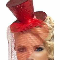 Smiffys USA Hats & Headpieces Fever Mini Top Hat On Headband Red Women's