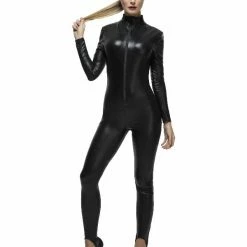 Smiffys USA Fever Miss Whiplash Women's Black Catsuit Costume