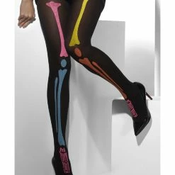 Smiffys USA Opaque Women's Tights With Skeleton Neon Day Of The Dead Print Accessories