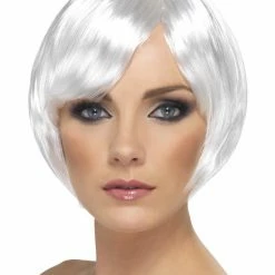 Smiffys USA Wigs & Beards Babe Women's White Wig Short Side Swept Fringe