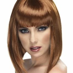 Smiffys USA Glam Brown Women's Wig Short Bob Fringe