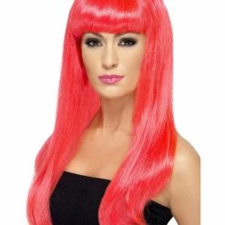 Smiffys USA Wigs & Beards Babelicious Women's Long Neon Pink Wig With Fringe