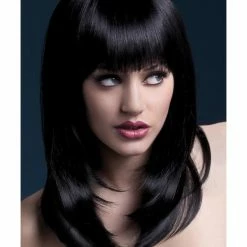 Smiffys USA Fever Tanja Women's Black Wig Long Feather Cut With Fringe