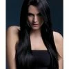 Smiffys USA Amber Women's Fever Black Wig Long Straight With Feathered Fringe