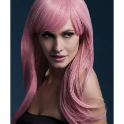Smiffys USA Fever Sienna Women's Pastel Pink Wig Long With Fringe Wigs & Beards