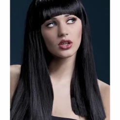 Smiffys USA Alexia Women's Fever Black Wig Long Blunt Cut With Fringe Wigs & Beards