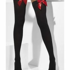 Smiffys USA Opaque Black Women's Hold-Ups With Red Bows Accessories