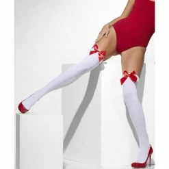 Smiffys USA Accessories Opaque Women's White Hold-Ups With Red Bows