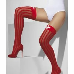 Smiffys USA Sheer Women's Red Hold-Ups With Vertical Stripes Accessories