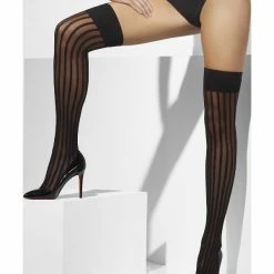 Smiffys USA Sheer Women's Black Hold-Ups Vertical Stripes