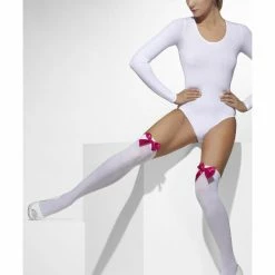 Smiffys USA Opaque Women's White Hold-Ups With Red Bows Accessories