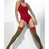 Smiffys USA Women's Striped Green & Red Hold-Ups Elf Stockings With Bows