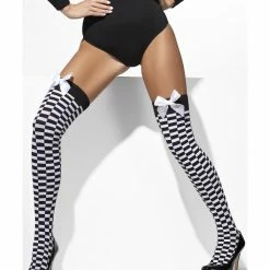 Smiffys USA Opaque Women's Check Black And White Hold-Ups Accessories