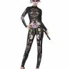 Smiffys USA Costumes Sugar Skull Cat Suit Women's Day Of The Dead Costume