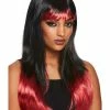 Smiffys USA Bleeding Dip Dye Women's Black With Red Bangs Wig
