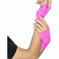 Smiffys USA 80s Fingerless Lace Neon Pink Women's Gloves
