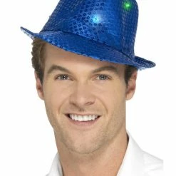 Smiffys USA Light Up LED Sequin Trilby Hat Blue