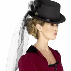 Smiffys USA Hats & Headpieces Victorian Lady Top Hat With Veil