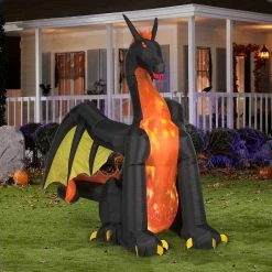 Gemmy Decorations & Props 9' Giant Airblown Projection Fire & Ice Dragon Inflatable Yard Lawn Decor