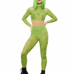 Smiffys USA Costumes Fever Cannabis Sheer Crop Top & Leggings Women's