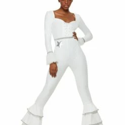 Smiffys USA 70s Disco Glam Women's White Jumpsuit Costume Costumes