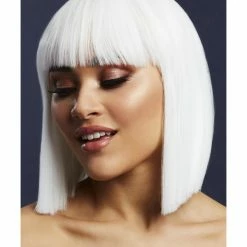 Smiffys USA Wigs & Beards Fever Lola Women's White Wig Blunt Cut Bob With Fringe