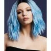 Smiffys USA Wigs & Beards Cara Fever Women's Blue Wig Two Toned Wavy Long Bob, Centre Parting