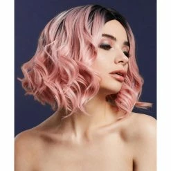 Smiffys USA Fever Kourtney Women's Baby Pink Wig Two Toned Curls Long Bob Wigs & Beards