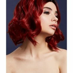 Smiffys USA Fever Kourtney Women's Ruby Red Wig Two Toned Curls Long Bob