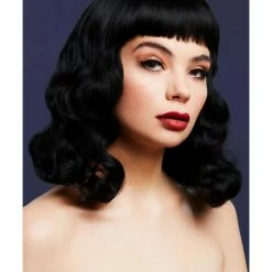 Smiffys USA Bettie Fever Women's Black Wavy Wig With Short Fringe