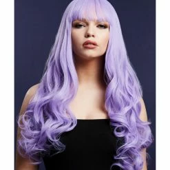 Smiffys USA Gigi Fever Women's Purple Wig Long Loose Curls With Fringe