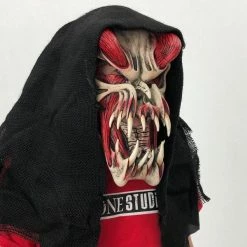 Zagone Studios Predator Purple, Fanged Monster Latex Face Mask With Attached Silver Lined Hood Masks