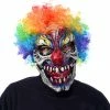 Zagone Studios Funny Bones, Evil Skull Clown Mask With Attached Rainbow Afro Wig Masks