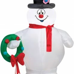Gemmy Frosty The Snowman Holding Wreath 4ft Airblown Christmas Yard Decor Decorations & Props