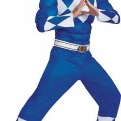 Disguise Costumes Power Rangers Mighty Morphin Men's Blue Ranger Classic Muscle Costume