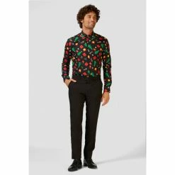 OppoSuits Christmas Icons Black Long Sleeved Mens Christmas Shirt Suits & Blazers