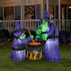 Gemmy Airblown 6ft Double Witch Cauldron Halloween Yard Decor